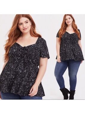 Torrid Leopard Print Babydoll Top – Lace-Up Front Challis Blouse | Size 0X